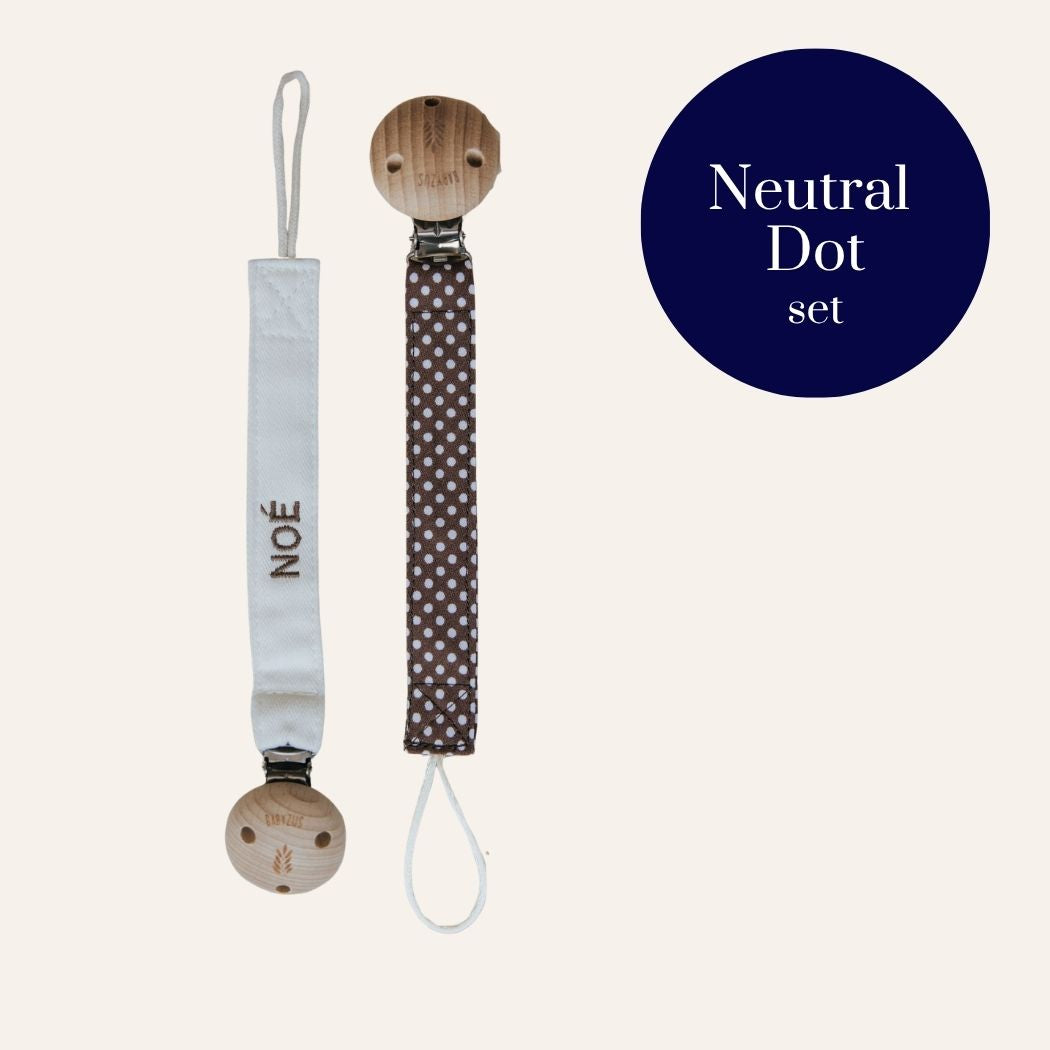 Speenkoord met naam | Neutral Stippen set | Extra voordelig