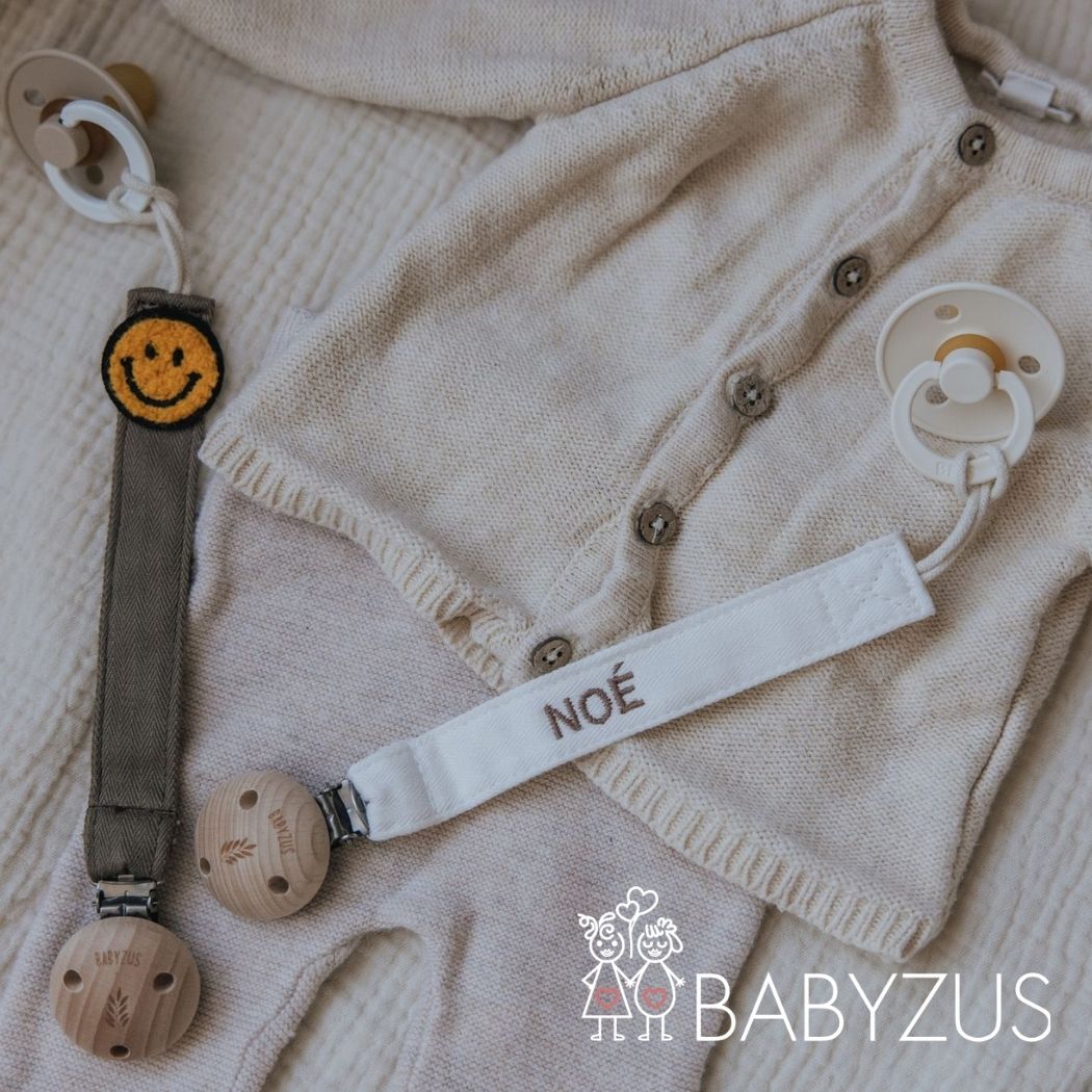 Speenkoord met naam - Bruin Smiley | Patchwork