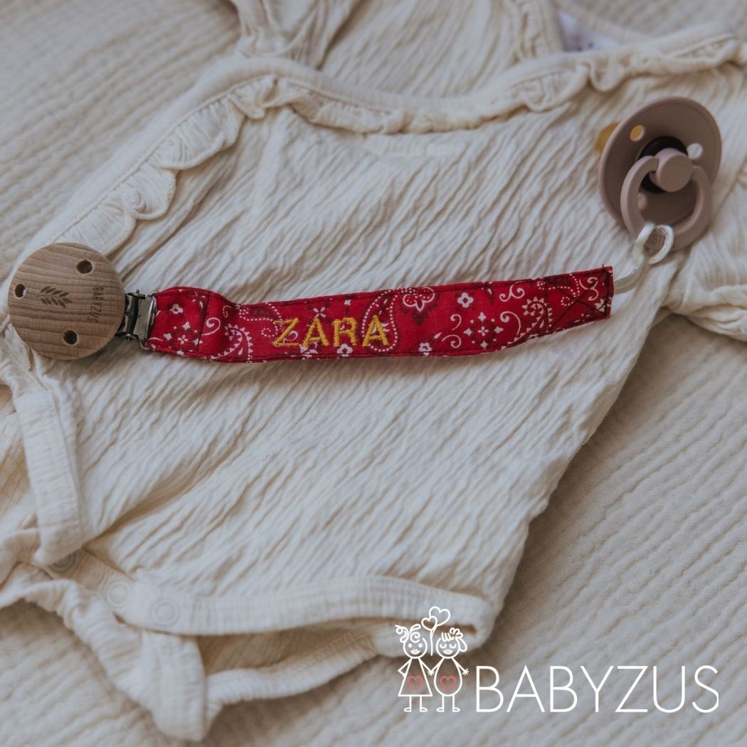 Speenkoord met naam | Rood paisley bandana