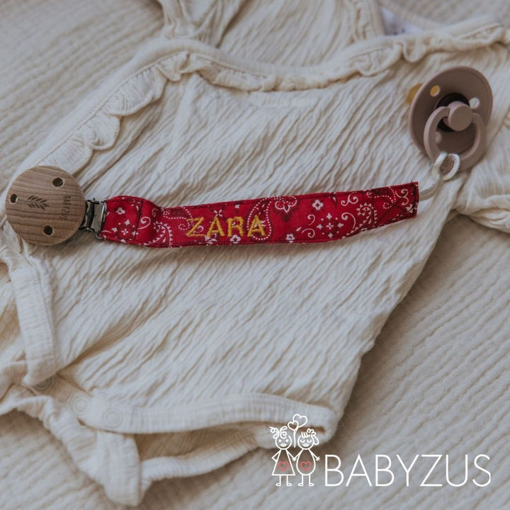 Speenkoord met naam | Rood paisley bandana