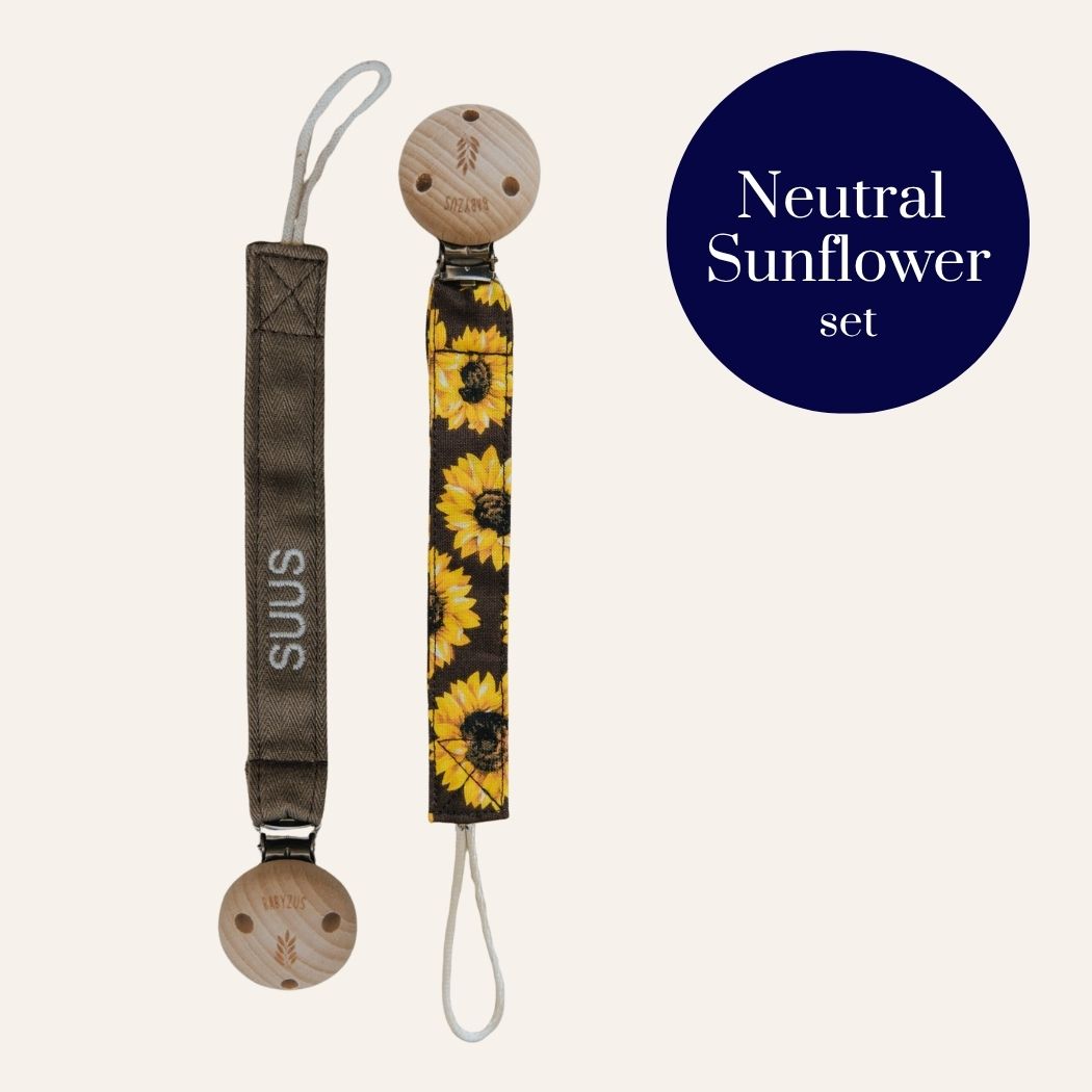 Speenkoord met naam | Neutral Sunflower set | Extra voordelig