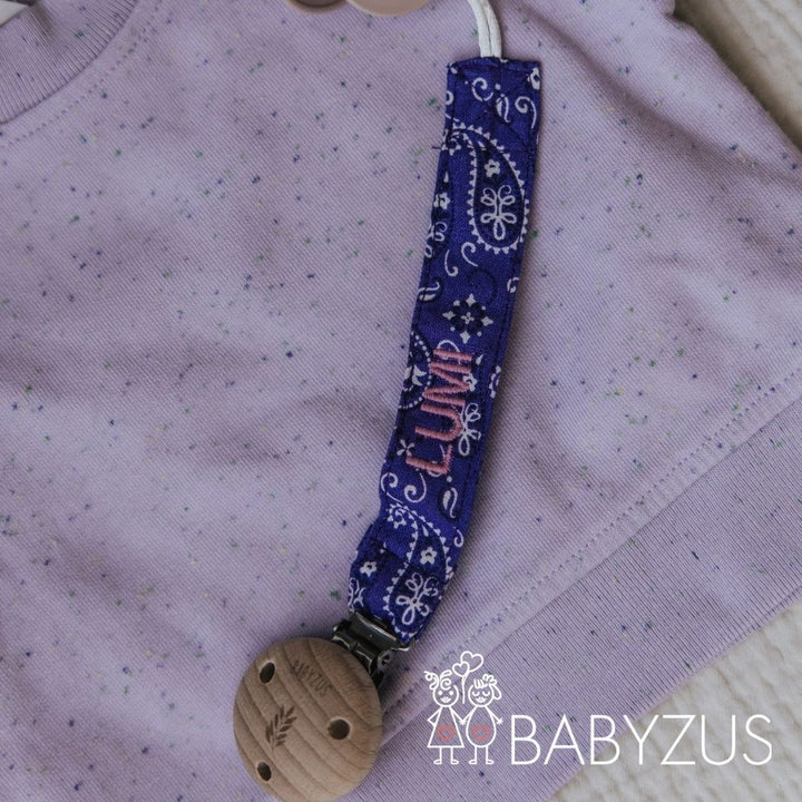 Speenkoord met naam | Paars Paisley Bandana