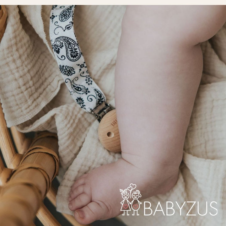 Speenkoord met naam | Wit Zwart Bandana Paisley