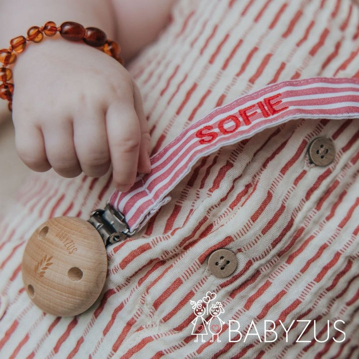 Speenkoord met naam | Paris Chic | Streep Rood