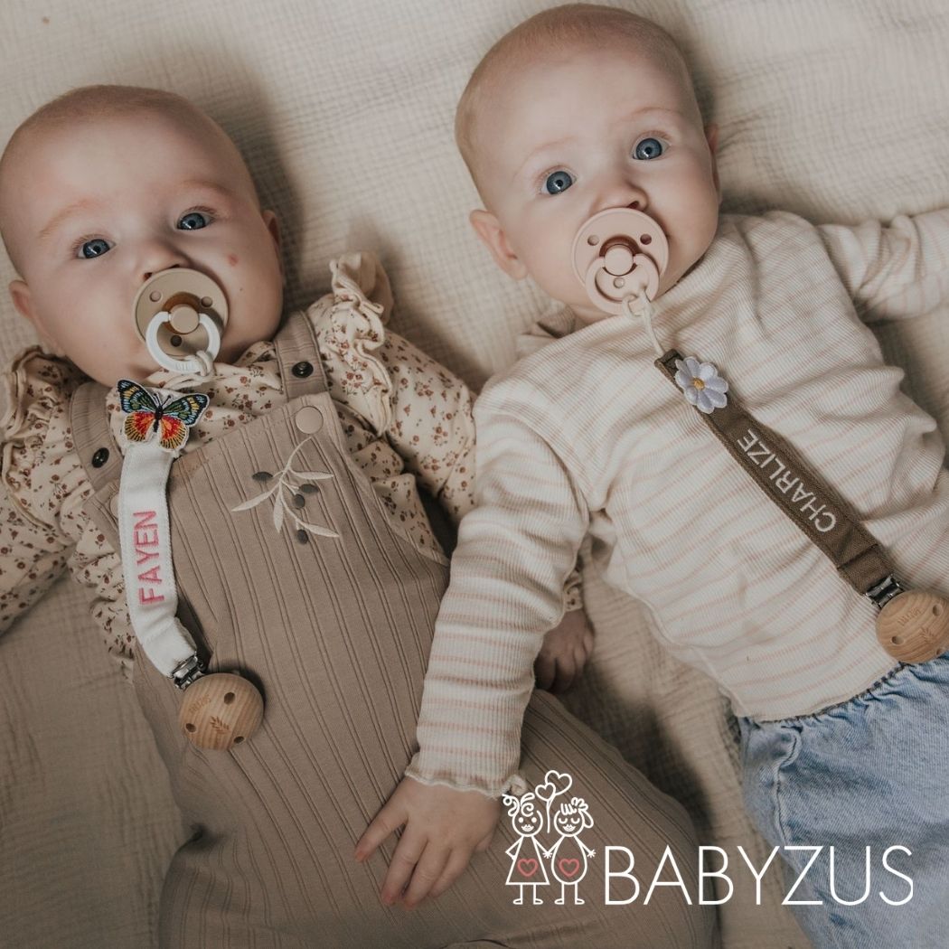 Speenkoord met naam - Beige Vlinder | Patchwork