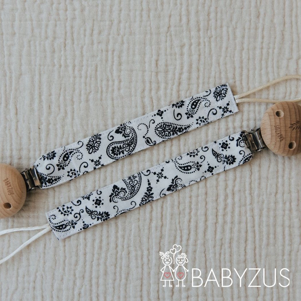 Speenkoord met naam | Wit Zwart Bandana Paisley