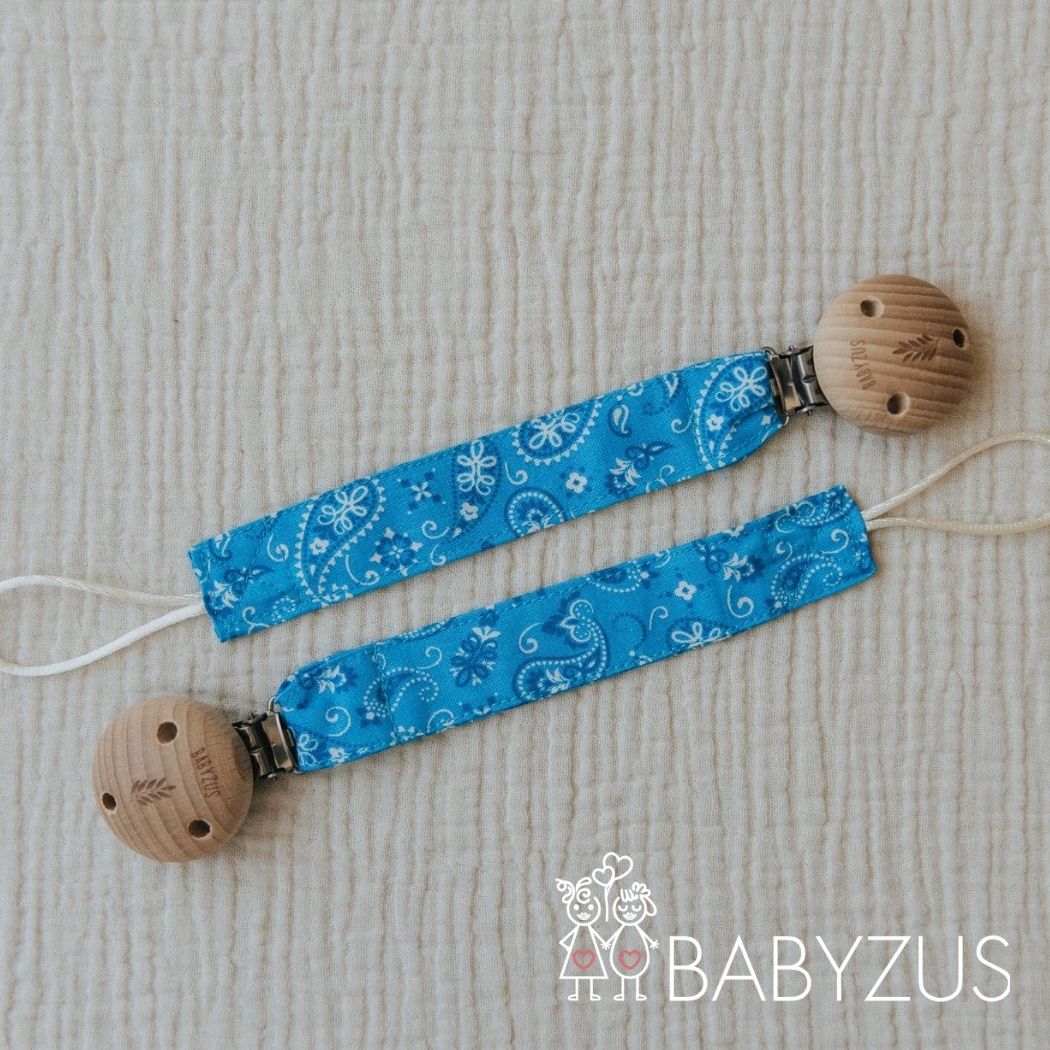 Speenkoord met naam | Blauw paisley bandana