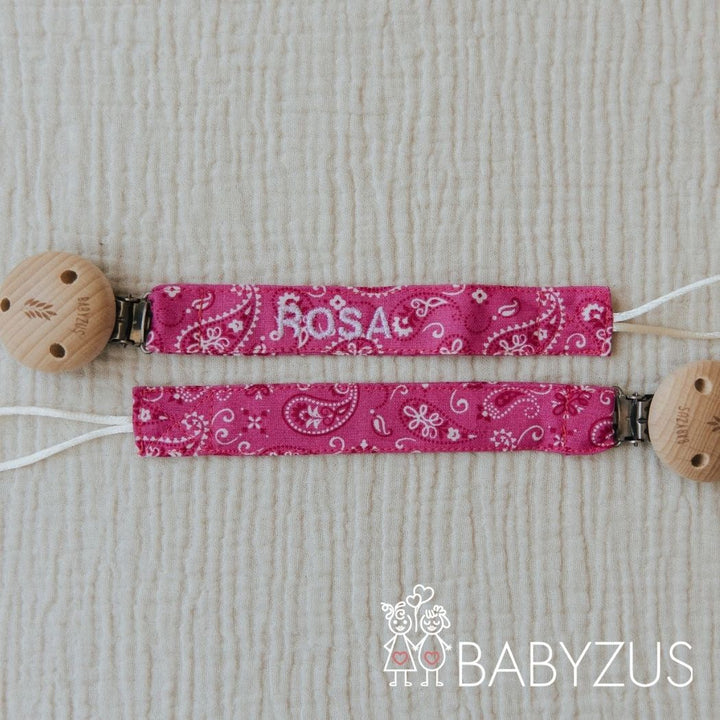 Speenkoord met naam | Roze paisley bandana