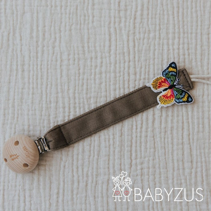 Speenkoord met naam - Bruin Vlinder | Patchwork