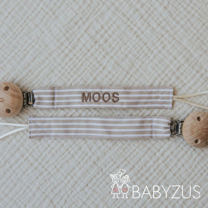 Speenkoord met naam | Paris Chic | Streep Beige