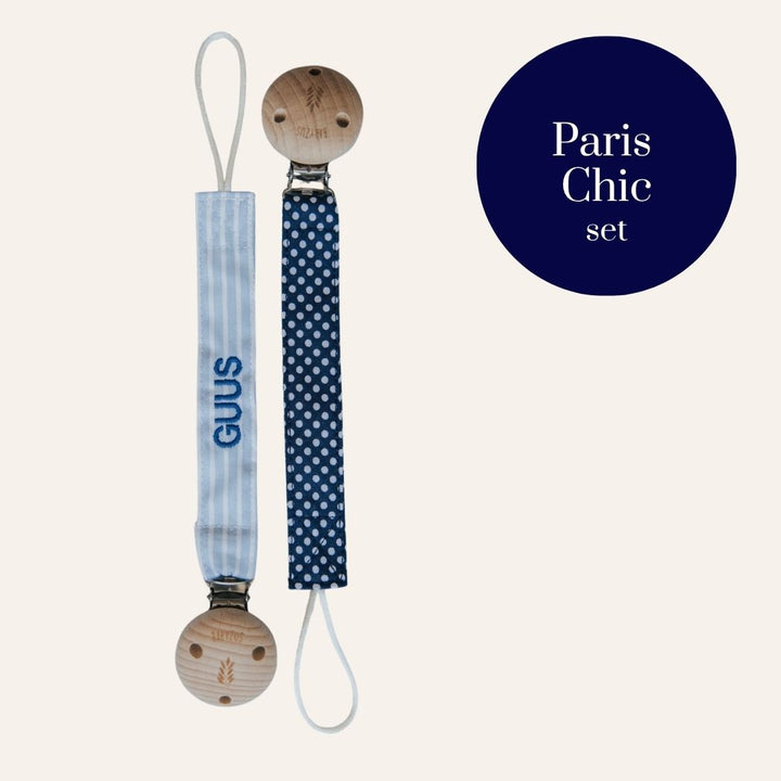Speenkoord met naam | Strepen &amp; Stippen | Paris Chic set | Extra voordelig